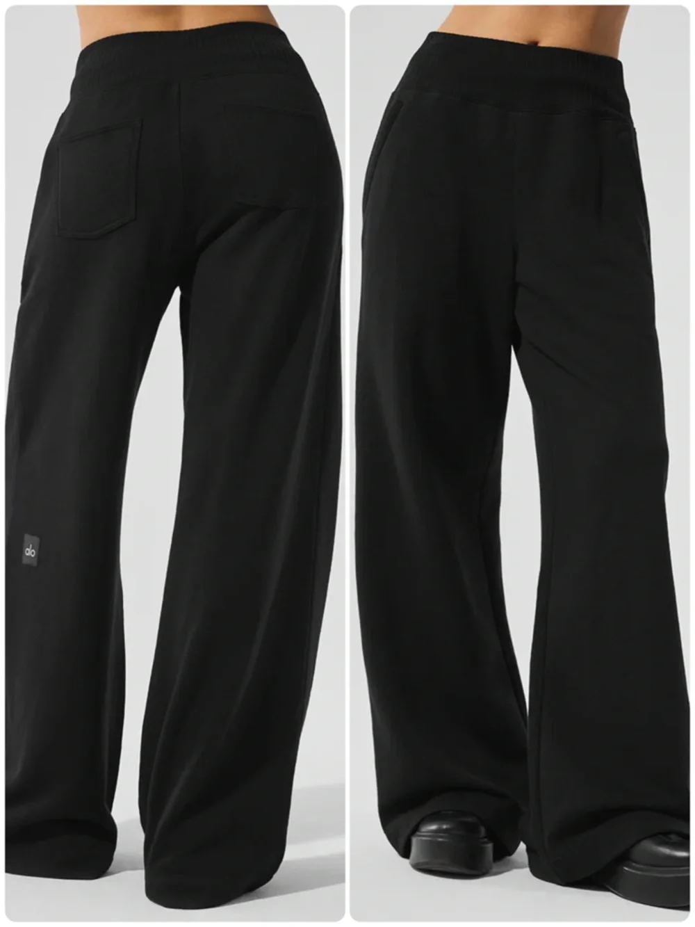 ALO Yoga Serenity Cropped Coverup + Wide Leg Sweatpant Black Size Medium - Picture 13 of 15